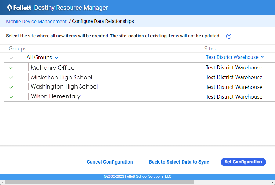 Configure Data Relationships by default page